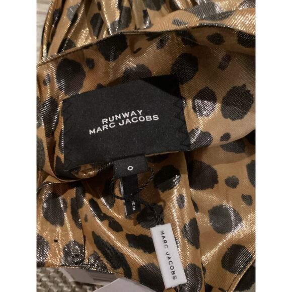 Runway MARC JACOBS Gold Black Silk Metallic Animal Print Pleated midi Dress 0 - Picture 6 of 13